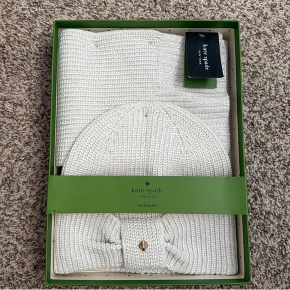 Kate Spade Accessories - Kate Spade White Scarf and Hat Set New. In Box